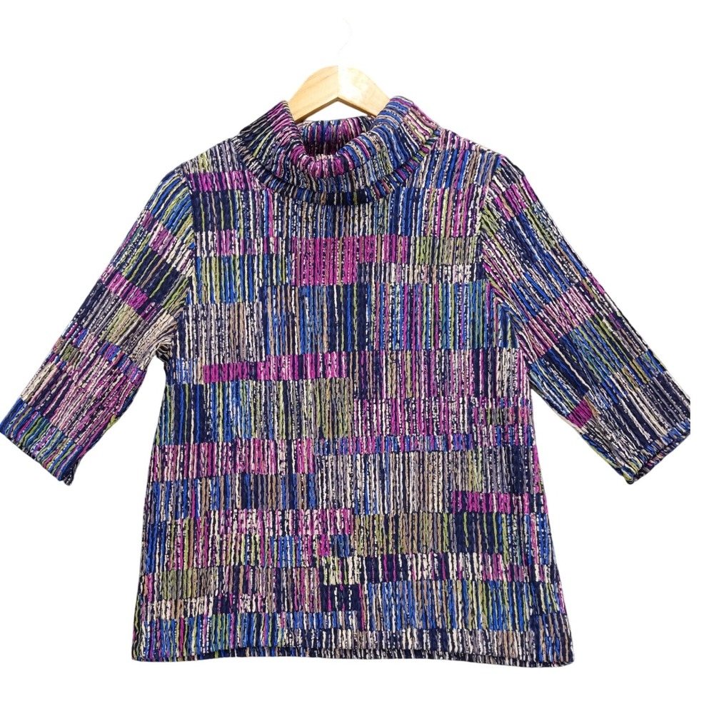 Trisha Tyler Womens Geometric Print Cowl Neck 3/4 Sleeve Top Size L Textured‎